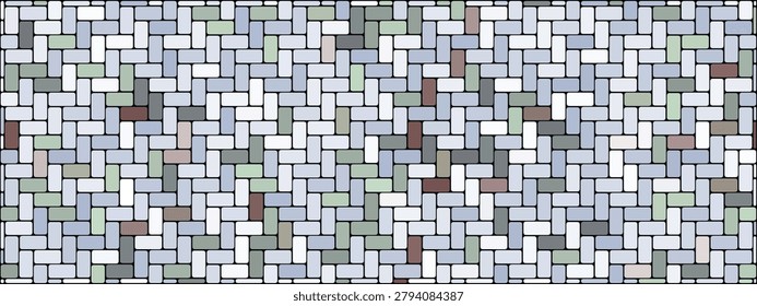 Pavement Stone Paver, Block Pavement Cobblestone, Block Pattern Cobble. Modern Abstract Background with Stylish Geometric Mosaic Concept.