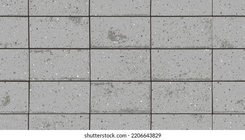 Pavement With Textured Bricks Seamless Pattern. Vector Pathway Texture Top View. Outdoor Concrete Slab Sidewalk. Cobblestone Footpath Or Patio. Concrete Block Floor