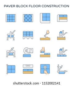 Paver block floor and construction work icon set, editable stroke.