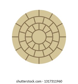 Paver block vector icon. For create circular pattern in garden and outdoor. That is landscape architecture material with texture on surface. Made from concrete, brick, natural stone i.e. cobblestone.