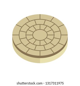 Paver block vector icon. For create circular pattern in garden and outdoor. That is landscape architecture material with texture on surface. Made from concrete, brick, natural stone i.e. cobblestone.