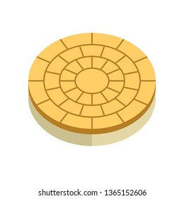 Paver block vector icon. For create circular pattern in garden and outdoor. That is landscape architecture material with texture on surface. Made from concrete, brick, natural stone i.e. cobblestone.