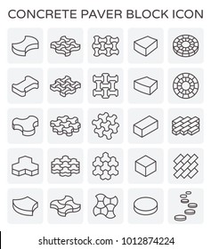 Paver brick icon or brick paving icon. Manufactured from concrete or stone. For creating pavement floor or paved floor at outdoor and space go well with walkway or patio, Vector icon set design.