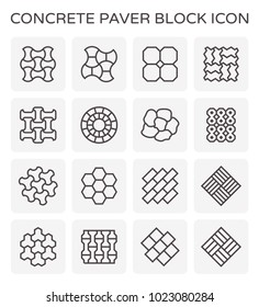 Paver brick icon or brick paving icon. Manufactured from concrete or stone. For creating pavement floor or paved floor at outdoor and space go well with walkway or patio, Vector icon set design.
