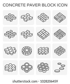 Paver brick icon or brick paving icon. Manufactured from concrete or stone. For creating pavement floor or paved floor at outdoor and space go well with walkway or patio, Vector icon set design.