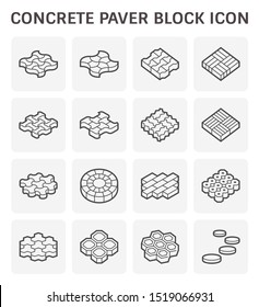Paver brick icon or brick paving icon. Manufactured from concrete or stone. For creating pavement floor or paved floor at outdoor and space go well with walkway or patio, Vector icon set design.