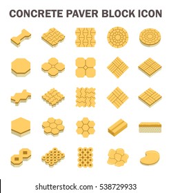 Paver brick icon or brick paving icon. Manufactured from concrete or stone. For creating pavement floor or paved floor at outdoor and space go well with walkway or patio, Vector icon set design.