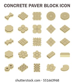 Paver brick icon or brick paving icon. Manufactured from concrete or stone. For creating pavement floor or paved floor at outdoor and space go well with walkway or patio, Vector icon set design.