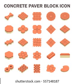 Paver brick icon or brick paving icon. Manufactured from concrete or stone. For creating pavement floor or paved floor at outdoor and space go well with walkway or patio, Vector icon set design.