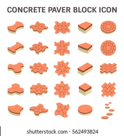 Paver brick icon or brick paving icon. Manufactured from concrete or stone. For creating pavement floor or paved floor at outdoor and space go well with walkway or patio, Vector icon set design.