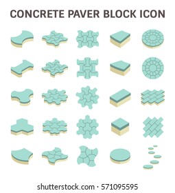 Paver brick icon or brick paving icon. Manufactured from concrete or stone. For creating pavement floor or paved floor at outdoor and space go well with walkway or patio, Vector icon set design.