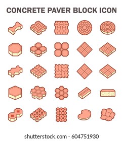 Paver brick icon or brick paving icon. Manufactured from concrete or stone. For creating pavement floor or paved floor at outdoor and space go well with walkway or patio, Vector icon set design.