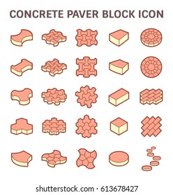 Paver brick icon or brick paving icon. Manufactured from concrete or stone. For creating pavement floor or paved floor at outdoor and space go well with walkway or patio, Vector icon set design.
