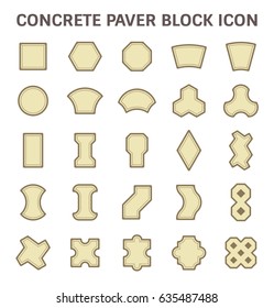 Paver brick icon or brick paving icon. Manufactured from concrete or stone. For creating pavement floor or paved floor at outdoor and space go well with walkway or patio, Vector icon set design.