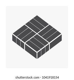 Paver brick icon or brick paving icon or paving stone icon. Manufactured from concrete or stone. For creating pavement floor or paved floor at outdoor go well with walkway or patio. Vector icon design