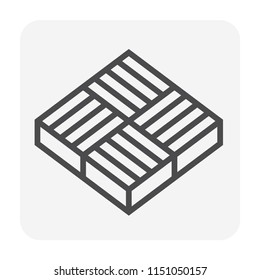 Paver brick icon or brick paving icon or paving stone icon. Manufactured from concrete or stone. For creating pavement floor or paved floor at outdoor go well with walkway or patio. Vector icon design