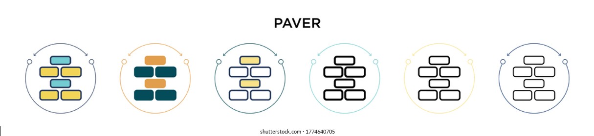 Paver icon in filled, thin line, outline and stroke style. Vector illustration of two colored and black paver vector icons designs can be used for mobile, ui, web