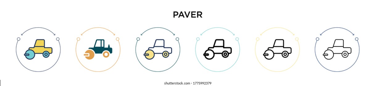 Paver icon in filled, thin line, outline and stroke style. Vector illustration of two colored and black paver vector icons designs can be used for mobile, ui, web