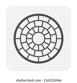 Paver or pavement floor vector icon.
That is paving stone, cobblestone, tile, brick, concrete block with round pattern. For landscape or exterior floor i.e. road, driveway, patio, walkway, pavement.