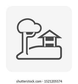 Pavilion in garden icon. That is a building for landscaping decoration. Include lawn or grass, tree, outdoor, patio, yard use to take a break, sleep, party, relax, picnic, eating a meal with family.