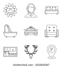 Pavilion icons set. Outline set of 9 pavilion vector icons for web isolated on white background