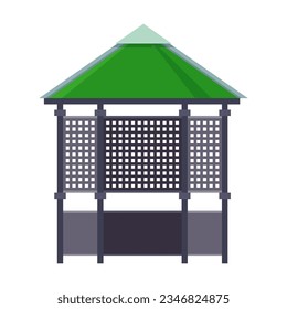 Pabellón para el parque o patio trasero con fondo blanco. Mínima pérgola o gazebo de ilustración. Los elementos del parque o del jardín. Concepto de diseño paisajístico