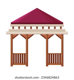 Pavilion for park or wedding on white background. Gazebo or pergola cartoon illustration. Park or garden elements. Landscape design concept