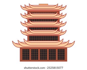 Pavilion temple China old building Chinese oriental historical style structure destination place design colorful icon set