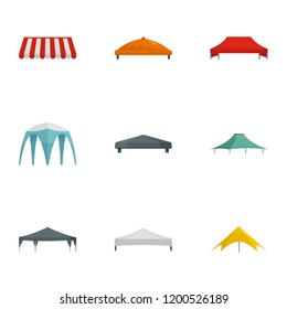 Pavilion tent icon set. Flat set of 9 pavilion tent vector icons for web design