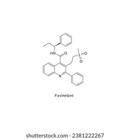 Estructura molecular esquelética plana y pavinetante Antagonista del receptor de la neuroquinina (NKI3), utilizado en erupciones calientes, síndrome ovario poliquístico, tratamiento con COS. Diagrama científico de ilustraciones vectoriales.