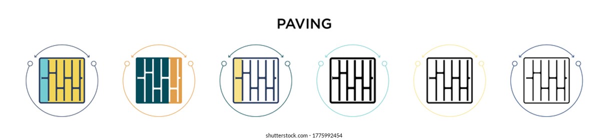 Paving icon in filled, thin line, outline and stroke style. Vector illustration of two colored and black paving vector icons designs can be used for mobile, ui, web