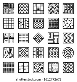 Paving icons set. Outline set of paving vector icons for web design isolated on white background