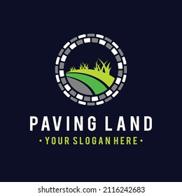 paving land logo with grass concept