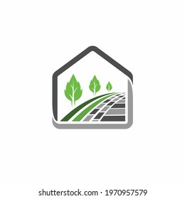 paving landscape logo with house concept