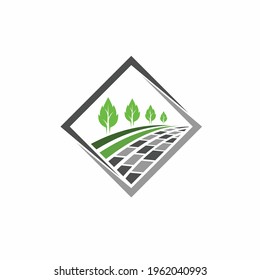 paving landscape logo with square concept