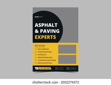 
Paving service construction work flyer design template. Roadwork renovation poster leaflet design. Transportation and road maintenance service flyer template