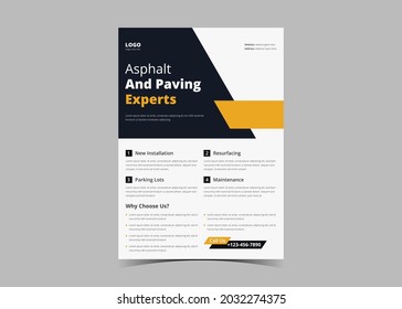 
Paving service construction work flyer design template. Roadwork renovation poster leaflet design. Transportation and road maintenance service flyer template