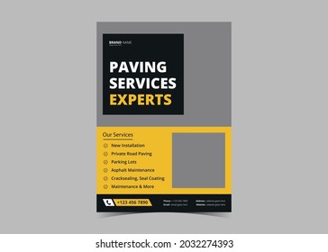 
Paving service construction work flyer design template. Roadwork renovation poster leaflet design. Transportation and road maintenance service flyer template