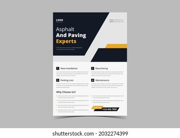 
Paving service construction work flyer design template. Roadwork renovation poster leaflet design. Transportation and road maintenance service flyer template