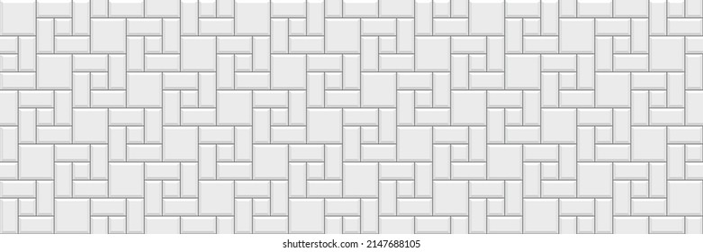 Paving slabs seamless pattern. Slab pavement masonry. Street texture. Paver tile. Decorative sidewalk. Cobblestone print. Stone surface. Mosaic background. Cement brick backdrop. Vector illustration