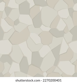 Paviendo piedra en la vista superior. Dibujo de dibujos animados de color beige claro y marrón en forma de caricatura sin fisuras. Textura de chips de piedra blanca de adoquín. Baldosas de pared o de pista, piedra de pizarra natural rota. Vector 