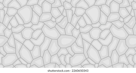 Paviendo piedra en la vista superior. Dibujo de caricatura de recubrimiento de masonería blanca en un patrón impecable. Textura de chips de piedra blanca de adoquín. Baldosas de pared o de pista, piedra de pizarra natural rota. Vector 