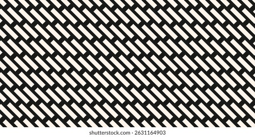 Paving stones floor texture, brick wall. Vector seamless pattern with diagonal dash lines, rectangles, parallel stripes. Abstract endless black and white  background. Repeated design for decor, print