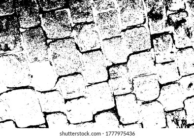 Paving stone old background.Grunge Textur. Grunge, schwarz-weißes Vektorüberlagern. Graugraue Oberfläche.