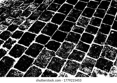 Paving stones old background.Grunge texture. Grunge black and white vector overlay. Grungy grainy surface.