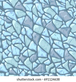 Paving tile floor covering pavement slabs brick wall stone old vintage seamless pattern background texture. Vector closeup beautiful square horizontal illustration top view gray blue turquoise rock