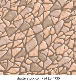 Paving tile floor covering pavement slabs brick wall stone old vintage seamless pattern background texture. Vector closeup beautiful square horizontal illustration top view brown rock