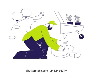 Paving works abstract concept vector illustration. Repairman makes an exterior paving works, lay footpath, small architectural forms, contractors job, garden maintenance abstract metaphor.