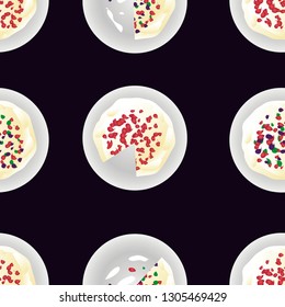 Pavlova Cake Australian Food Seamless Pattern, Australia Cuisine Element For Background Template, Black Background