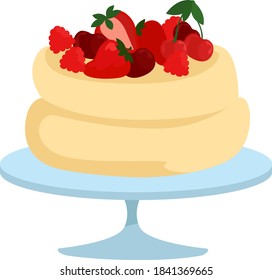 Pavlova Cake, Illustration, Vector On White Background